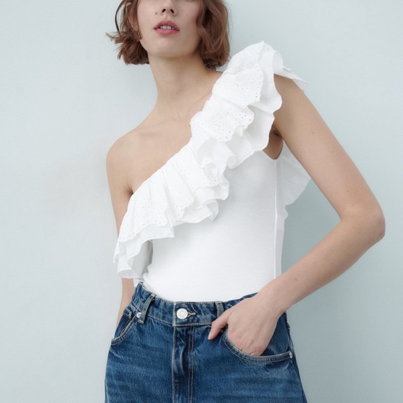 ZARA Asymmetric Ruffle Embroidered Bodysuit - Picture 3 of 4